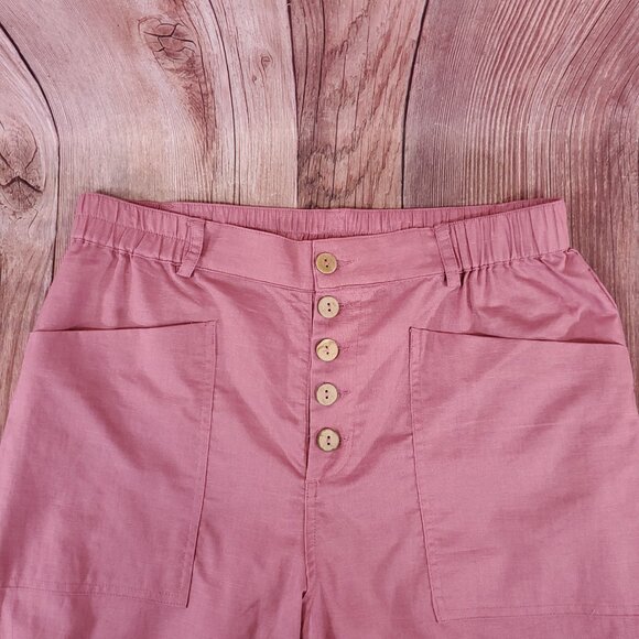 NWT Lintico Womens Large Linen Simple Button Fly Trousers HEIDI Raspberry Pink - Picture 5 of 16